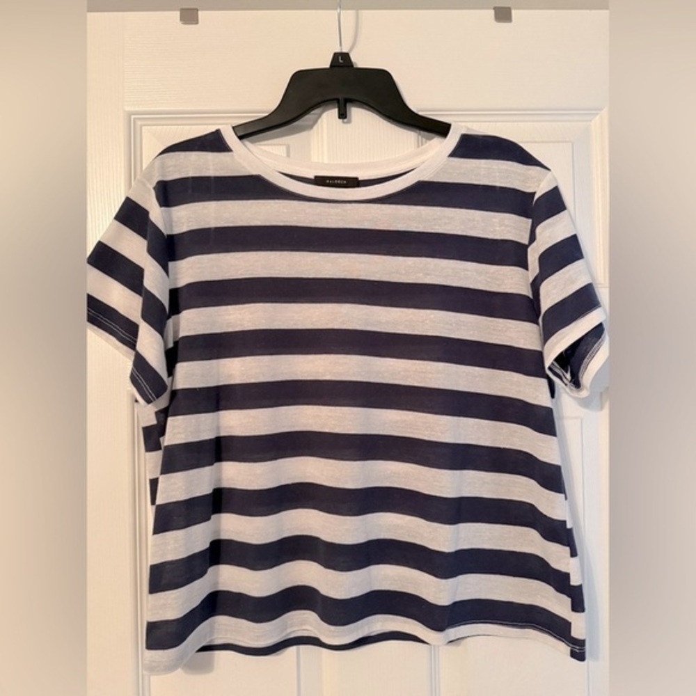 Halogen Boxy Blue and White Striped Tee